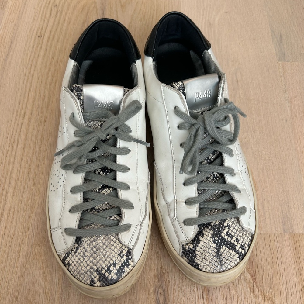P448 Men's White and Snake Print Sneakers